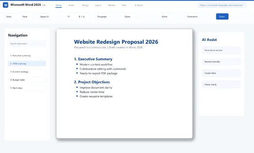 Интерфейс Microsoft Word 2026 для Windows 7